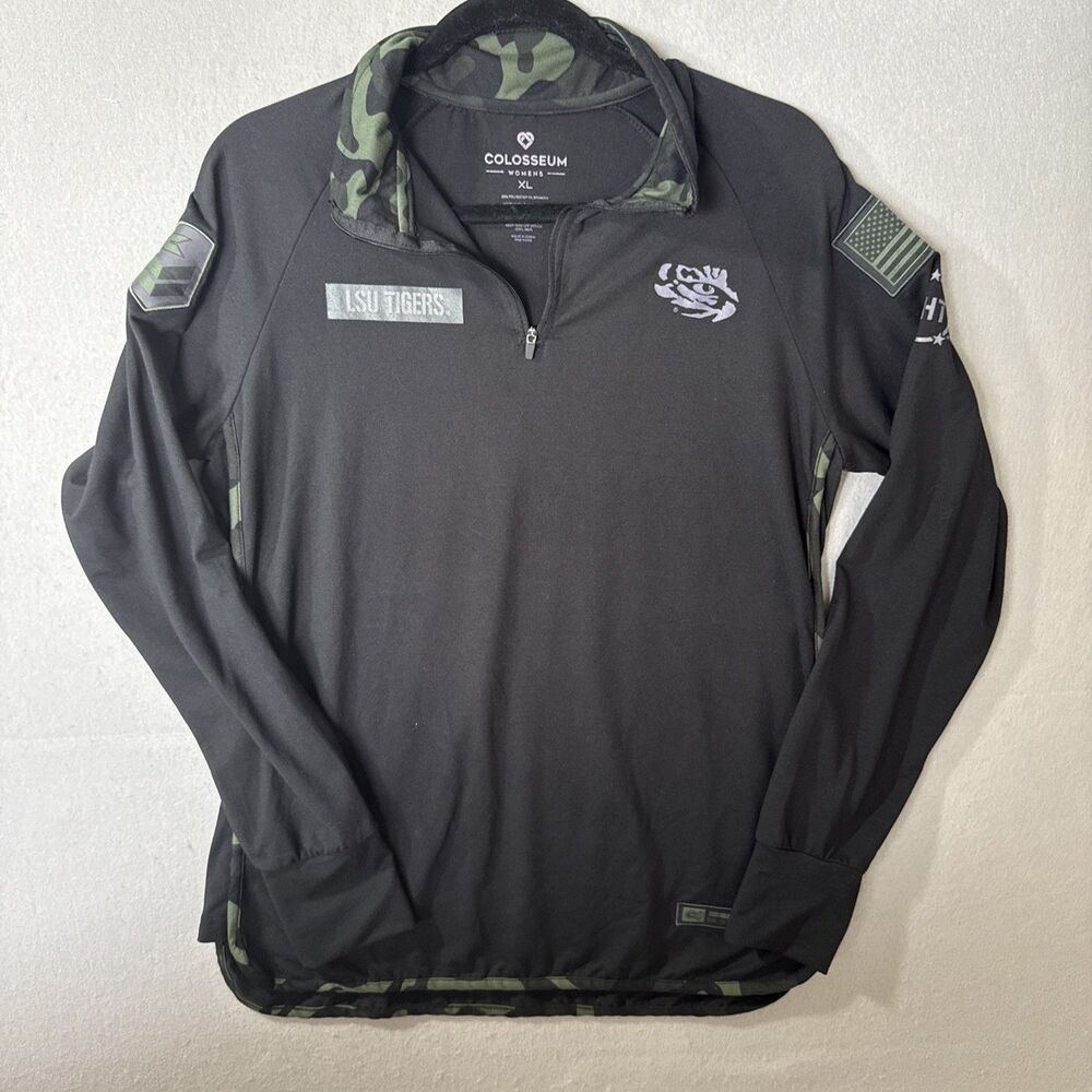 LSU Tigers Women’s Colosseum 1/4 Zip Black And Camo Pull Over